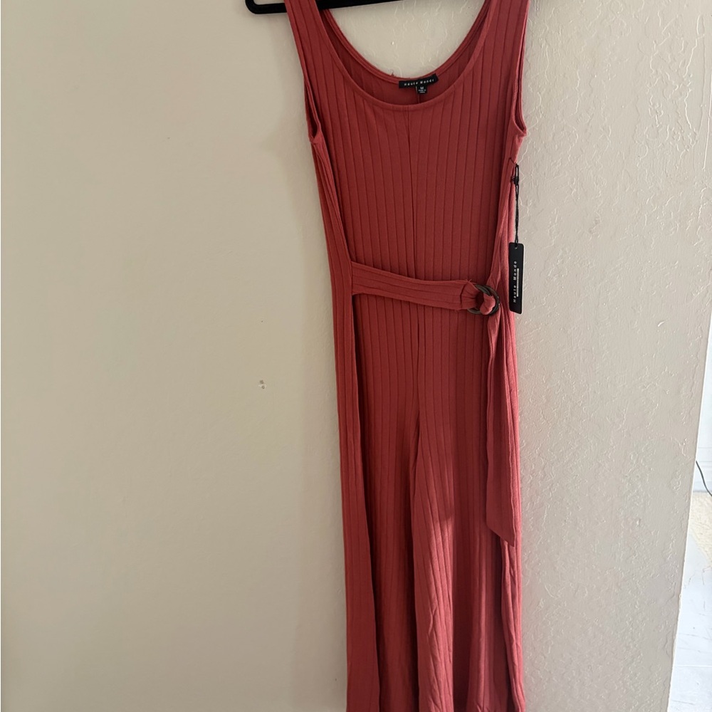 Haute Monde Ribbed Jumpsuit in Rust